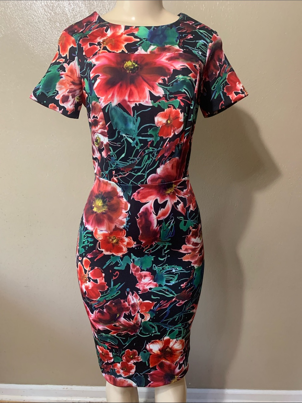 Alexia Admor size XS Navy Sheath Dress with Red Floral Print